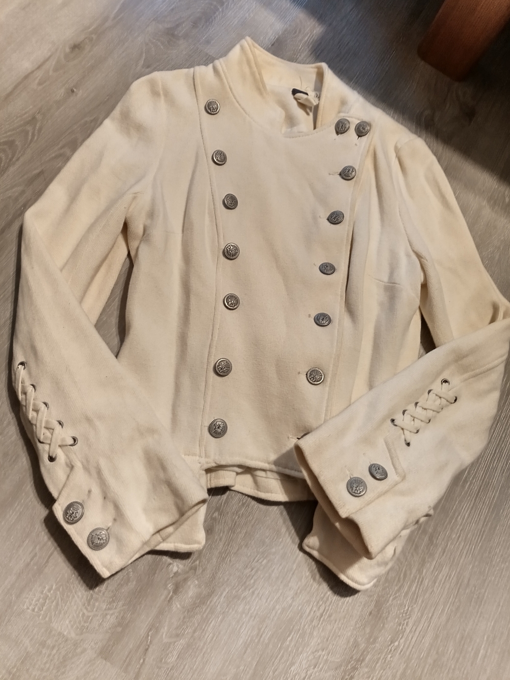 We The Free Cream Military-Style Double-Breasted Blazer